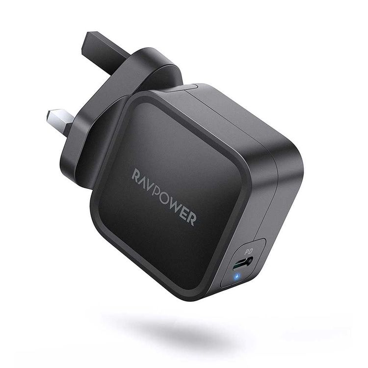 RAVPower PD Pioneer GaN Wall Charger 61W UK with Type-C Port & Multiple Protection - Slim Design Portable Travel Adapter - Power Delivery 3.0 - Fast Charging Charger - Black