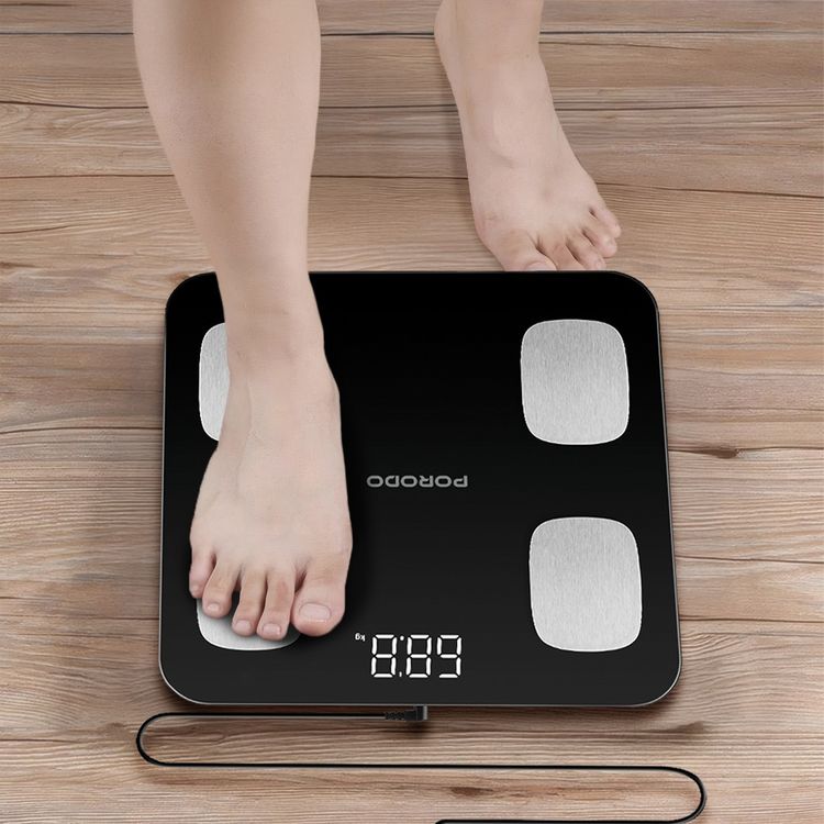 Porodo Lifestyle Precise Analysis Smart Scale with 8 Precision Electrodes, Supports Up to 180kg, Helping to Track Bone Density and Muscle Mass, Hydration Level Tracking - Black