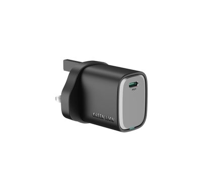 Green Lion Supra 20W GaN USB-C Wall Charger with UK 3-Pin Plug, PPS 19.8W, Charging Protection, Flame-Retardant PC Material, PD 20W Fast Charging - Black / Gray