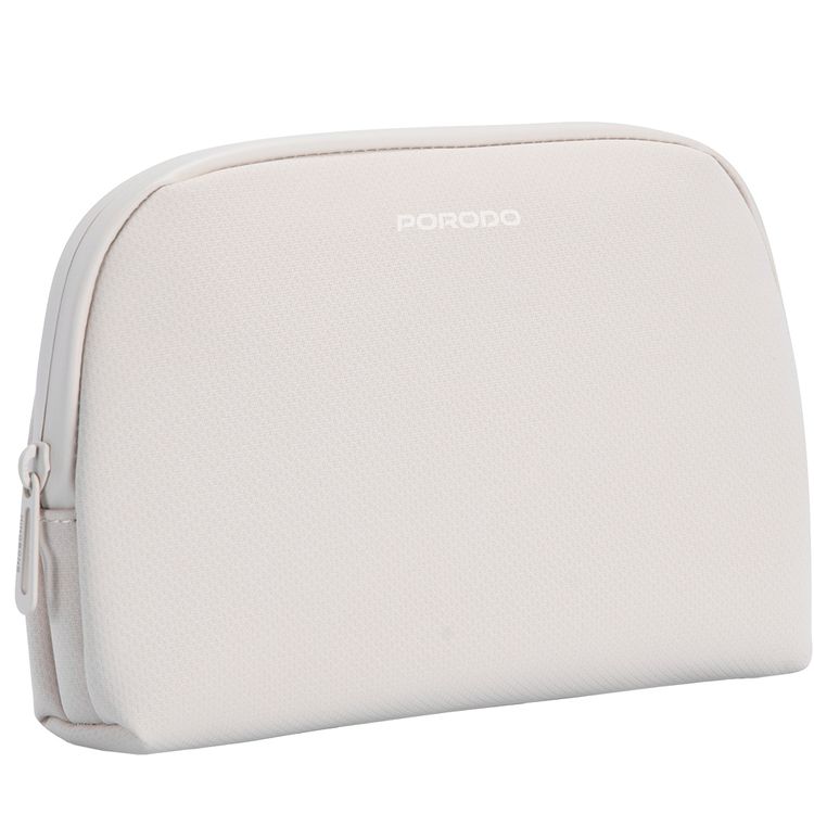 Porodo Geneva Tech Accessory Pouch with Easy-to-Carry Handle, 1L Capacity, PU Material, Zipper Closure, Water Resistant, Spacious Compartment, Cable Organizer - Beige