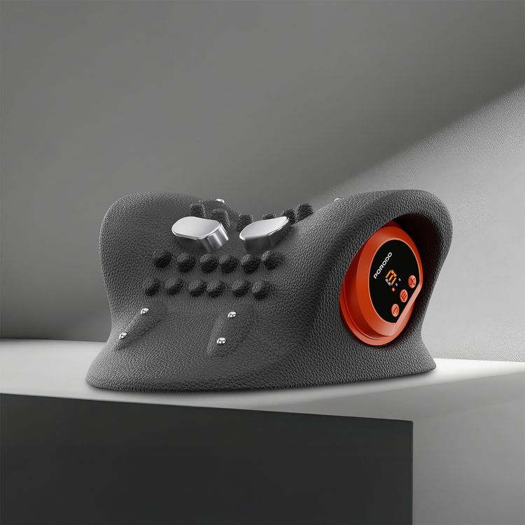 Porodo Tri-Mode Heated Cervical Pillow Massager with 3 Wave Gears, 3 Vibration Levels, Remote Controller, Magnetic Comfort Points, Warm Wave Board - Black