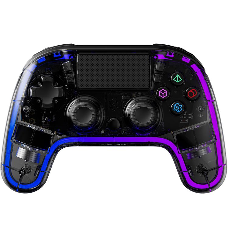 وحدة تحكم شفافة من Porodo Gaming PS4، PS4، PS3، PC (مدخل D، مدخل X)، متوافقة مع iOS وAndroid، مقبس صوت TRRS مقاس 3.5 مم، منفذ شحن من النوع C، وقت عمل من 6 إلى 16 ساعة - أسود