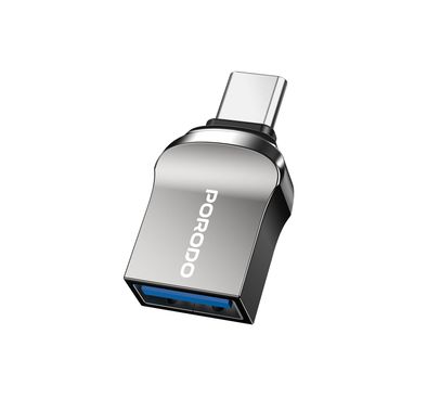 Porodo  USB-A to USB-C Adapter, Fast Data Transfer, Zinc Alloy, Universal Compatibility, Plug & Play, Up to 10Gbps Data Transfer Speed - Black