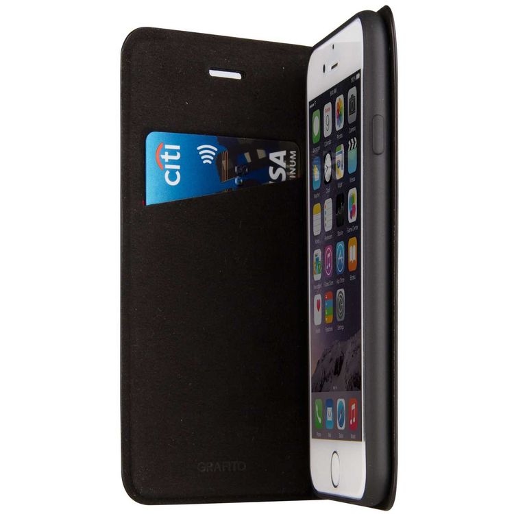 Viva Madrid Grafito Racha Folio Case w/ Card Slot & Electro-magnetic Shield Compatible for iPhone 7 - Anti-Scratch - Easy Access to All Ports - Drop Protection Back Cover - Black