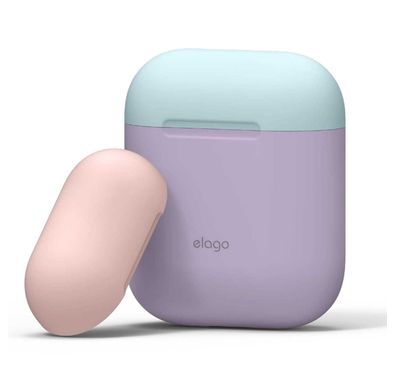 Elago Duo Case for Airpods, 3-in-1 Pastel Color, High Quality Silicone, Shock Resistant, Scratch Resistant, Supports Wireless Charging - Body-Lavender / Top-Pink,Pastel Blue