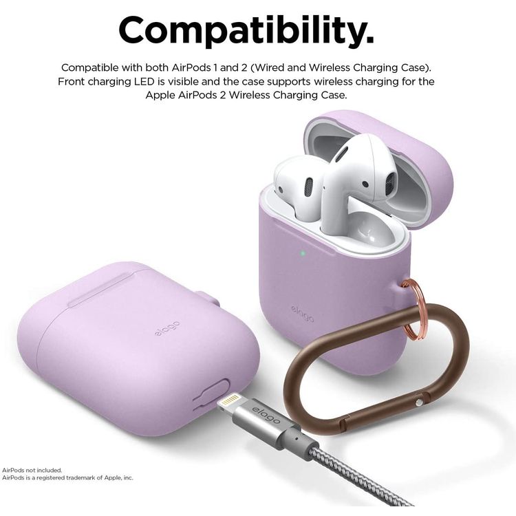Elago Skinny Hang Case Cover Compatible for Apple AirPods 1&2 Generation, Upgraded Premium Silicone, Front LED Visible, Scratch Resistant, Drop Resistant, Protective Cover