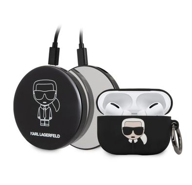 Karl Lagerfeld Bundle Ikonik Silicone Airpods Pro Case, high quality silicone,  fits perfectly + Mirror Powerbank 2000mAh, Li-polymer Battery - Black