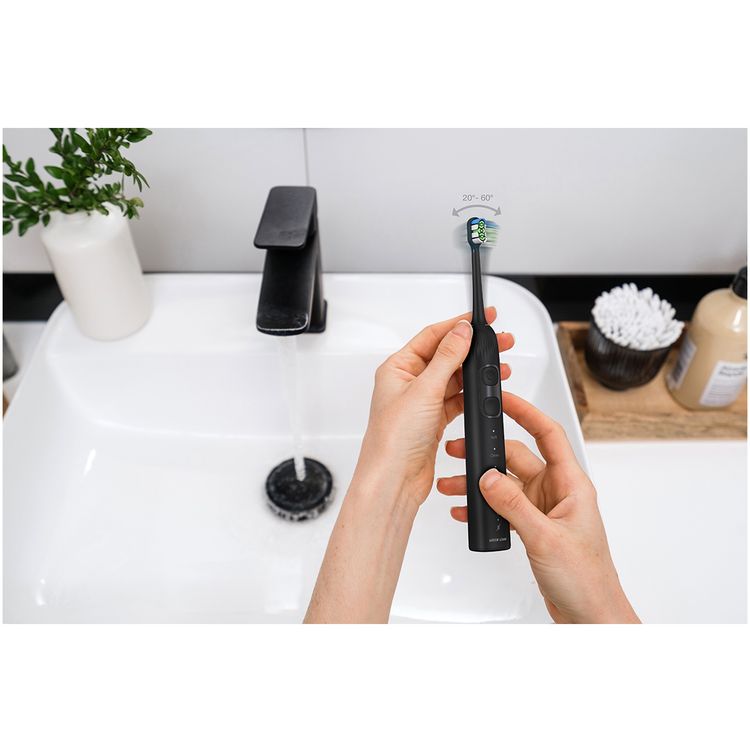 Green Lion Smart Brush 60° Ultrawide with Multifunctional Servo Motor, 2 Minutes Smart Timing, Up to 80 Uses Possible Per Each Charge, Soft Silicone Support, Travel Case Included, 60° Rotation, 30 Seconds Vibration Reminder - Black