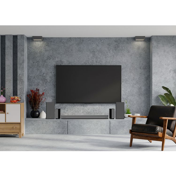 Powerology 5.2.4CH Home Theater Soundbar with Dolby Atmos, Wireless Subwoofer & Wireless, TV (ARC) Input, USB & AUX Port, Remote Control, LED Display - Black
