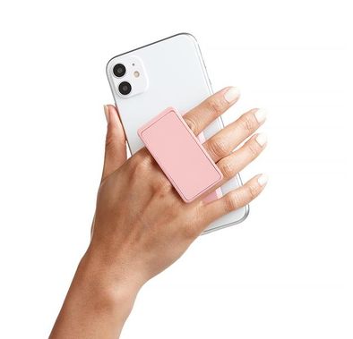 هاندل قبضة هاتف صلبة ، أزواج مع أي هاتف ذكي ، مسند متعدد الوظائف ، متوافق مع الشحن اللاسلكي ، قبضة الهاتف والحامل - وردي