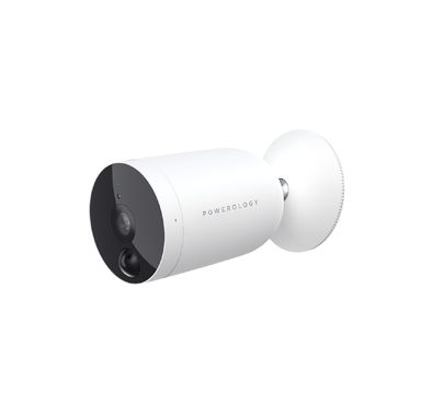 Powerology Wireless Smart Outdoor Camera with 1080 pixels Full HD, Wi-Fi, 2 x 3350mAh Rechargeable Batteries, 3 Months Standby, Motion Sensor, Night Vision, Dedicated App & Cloud Service Available - White