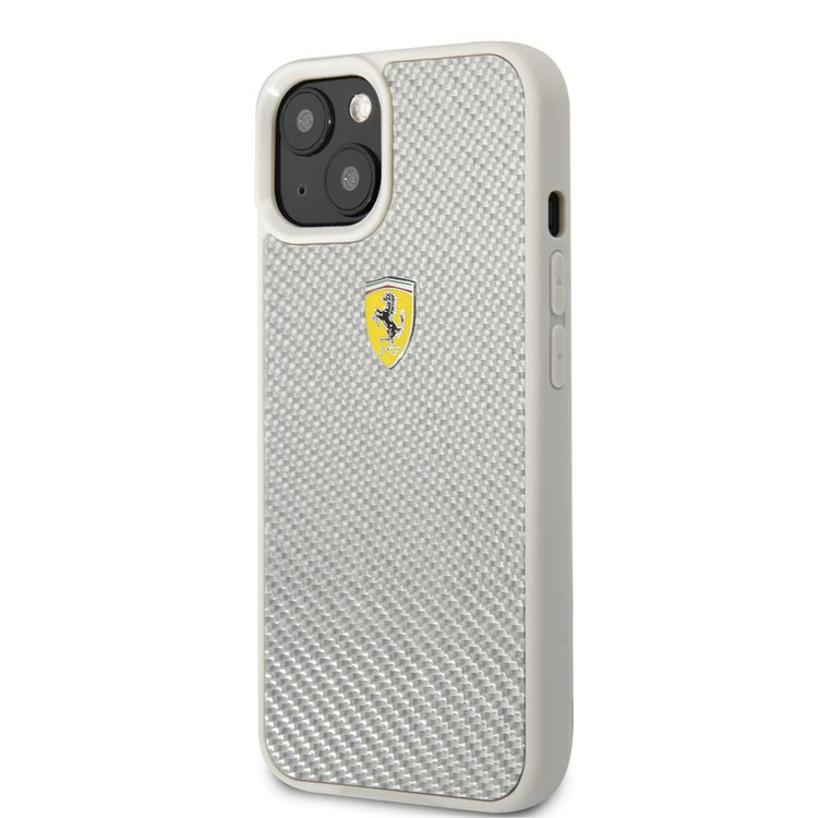 CG MOBILE Ferrari Real Carbon Hard Case Metal Logo Compatible for iPhone 13 (6.1") Scratches Resistant, Easy Access to All Ports