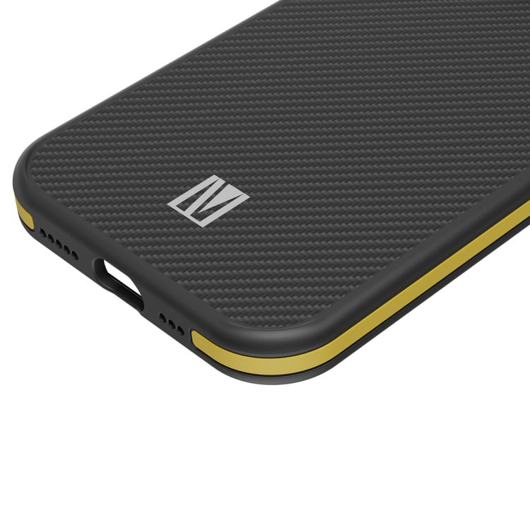 Levelo Ox Carbon Case for iPhone 15 Pro, MagSafe Compatible, Reinforced Corners with Air Guard, Shock-Proof Edges, 3H Scratch Resistance, Raised Camera Bezel - Yellow