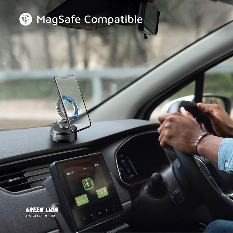 Green Lion GX-40 MagSafe Suction Phone Holder with Strong Suction Cup, MagSafe Compatible, Foldable & Rotatable, 360° Rotation, 1kg Adsorption Force, Vacuum Adsorption - Black