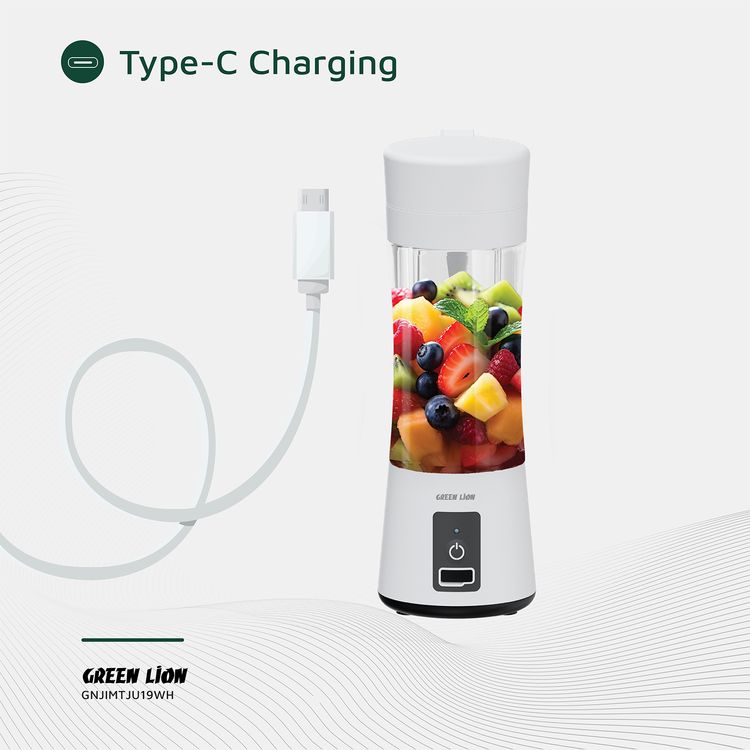Green Lion Juice Mate Portable Juicer with 380mL Capacity, 6-Blade Design, Up to 15 Blending Cycles, 1200mAh Battery & USB-C Charging Port, LED Indicator, 20 Seconds Single Blend Time, BPA-Free & Food-Grade Material - White