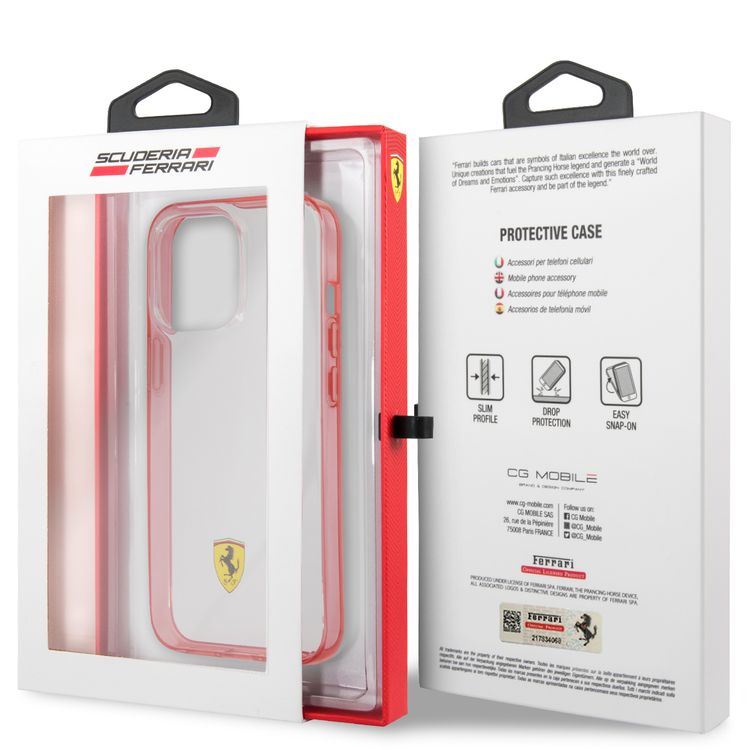 CG MOBILE Ferrari Transparent Case Print Logo Compatible for iPhone 13 Pro Max (6.7") Scratches Resistant, Easy Access to All Ports, Drop & Shock Absorption Protective Back Cover Suitable with Wireless Charging Officially Licensed