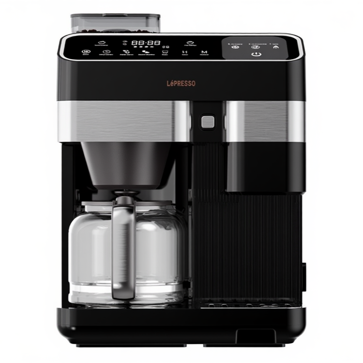 آلة صنع القهوة المثلجة والساخنة الأوتوماتيكية بالكامل من LePresso بسعة خزان مياه 2.6 لتر، إنتاج تلقائي للثلج، وظيفة الحفاظ على السخونة، إعدادات طحن قابلة للتخصيص، سعة صندوق حبوب 250 جرام، فلتر قهوة قابل للغسيل، لوحة تحكم باللمس بديهية - باللون الأسود
