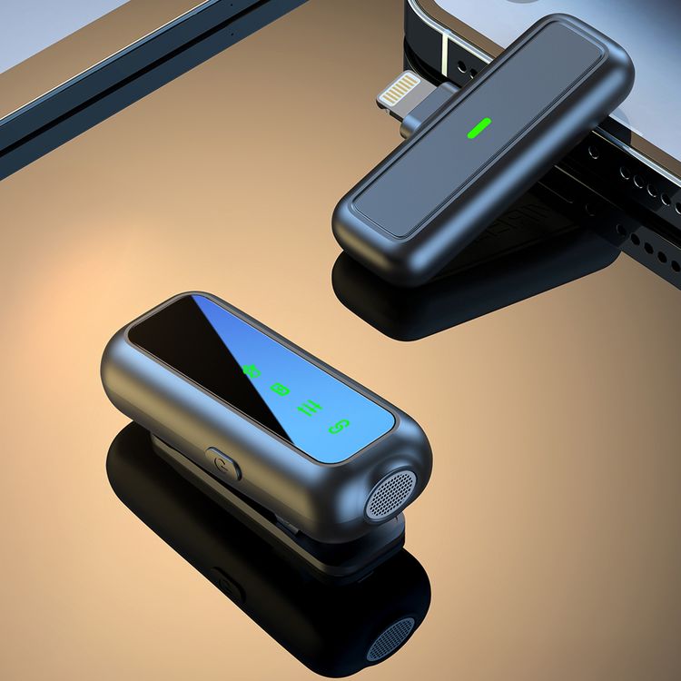 Green Lion GM-65X Microphone with Lightning Devices, ANC Noise Reduction, Omnidirectional Microphone, 1-2 Hours Charging Time, 20m Transmission Range, 6 Hours Battery Life, ABS Material, 60mAh Battery Capacity, Type-C Charging Port, Plug & Play, Digital Display - Black