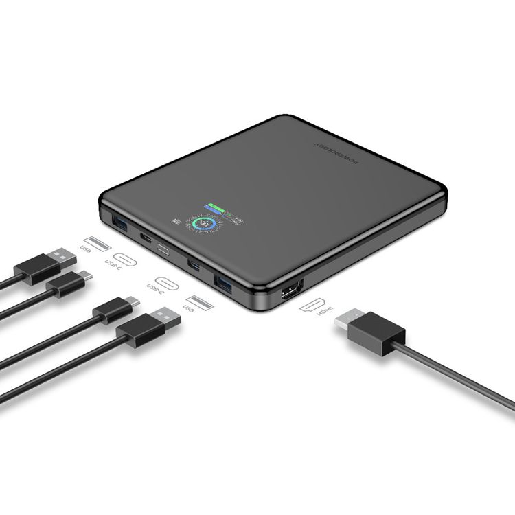 Powerology VoltStream 20000mAh Power Bank with Smart Power Display, HDMI Port, Dual USB-C & Dual USB-A Ports, 100W Power Delivery, USB-C to USB-C Cable Included, Fast Charge, Portable & Compact Design - Black