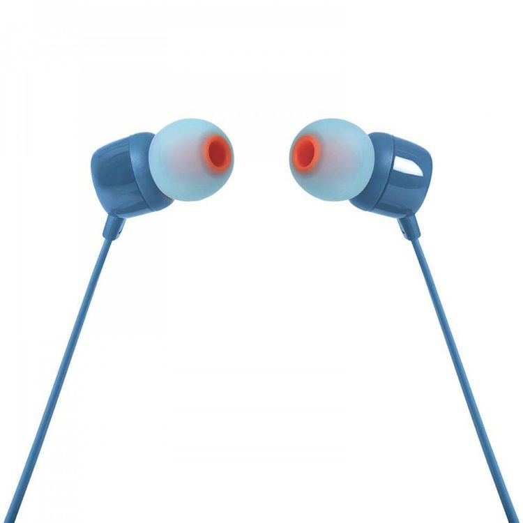 سماعات الأذن السلكية العامة JBL T110، عمر البطارية 6 ساعات، وقت الشحن ساعتين، تصميم مانع للتشابك - أزرق