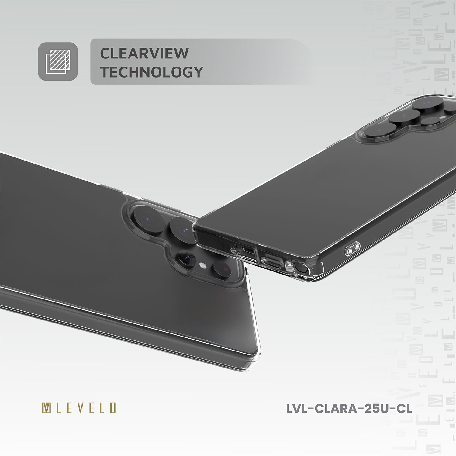 جراب Levelo Clara الشفاف لهاتف Samsung Galaxy S25 Ultra، مصنوع من مادة TPU، زوايا مقاومة للصدمات، تقنية Clearview، مقاوم للخدش، جودة مضمونة - شفاف