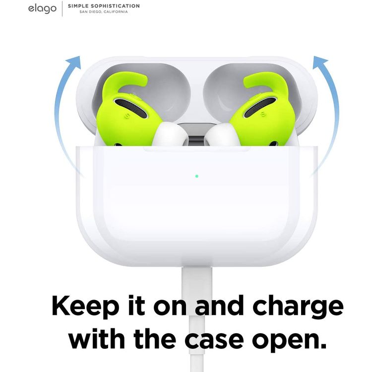 Elago Earbuds Hook Cover, Protective Buffer for Apple AirPods Pro Suitable for Jogging, Cycling, Gym & Fitness Activities [4 Pairs: 2 Large + 2 Small] - Neon Yellow 