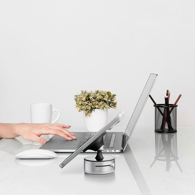 Porodo Multi-Surface MagSafe Phone Holder with Grip-Lock Toggle, ABS & PC & Aluminum Alloy Material, N52 Magnet Type , 1.5kg Adsorption Capacity, Adjustable Viewing Angle - Silver