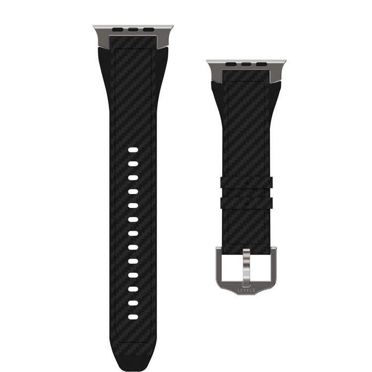 Toray Smartwatch Silicone & Leather Strap with Breathable Dual-Layer Build, Quick Strap Setup, Silicone + Carbon-Finish Leather Material, Sweat & Water Resistant, Designed for Apple Watch 11/10/9/8/7 Series – Black