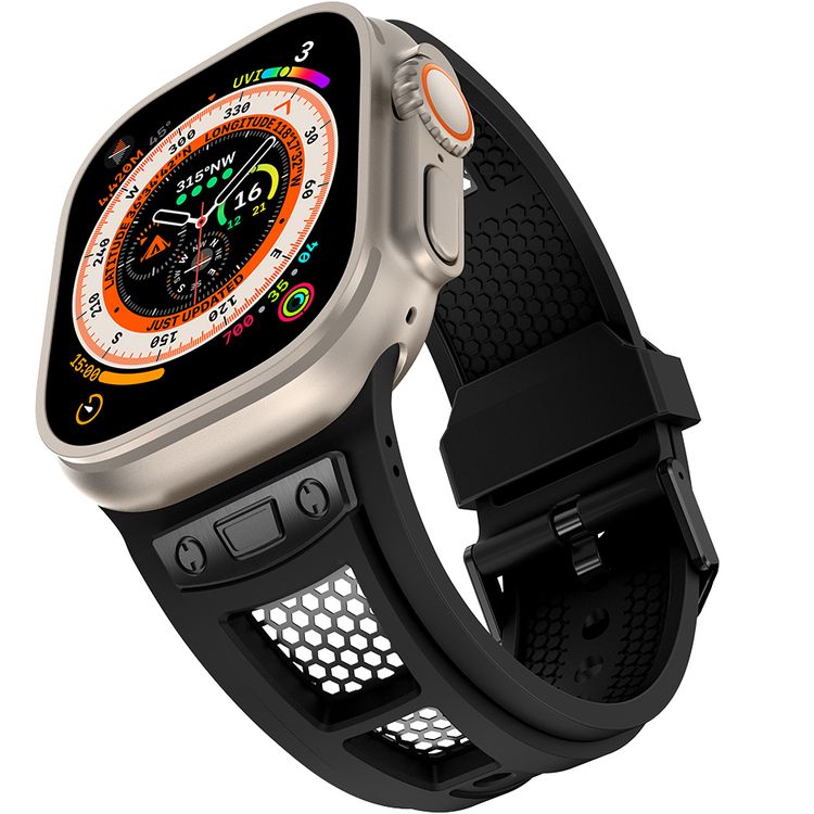 Levelo Kai Watch Strap, Apple Watch SE 9/8/7/6/5 (46/49mm), TPU + Metal Buckle, Hypoallergenic, 24/7 Wearability - Stealth Black