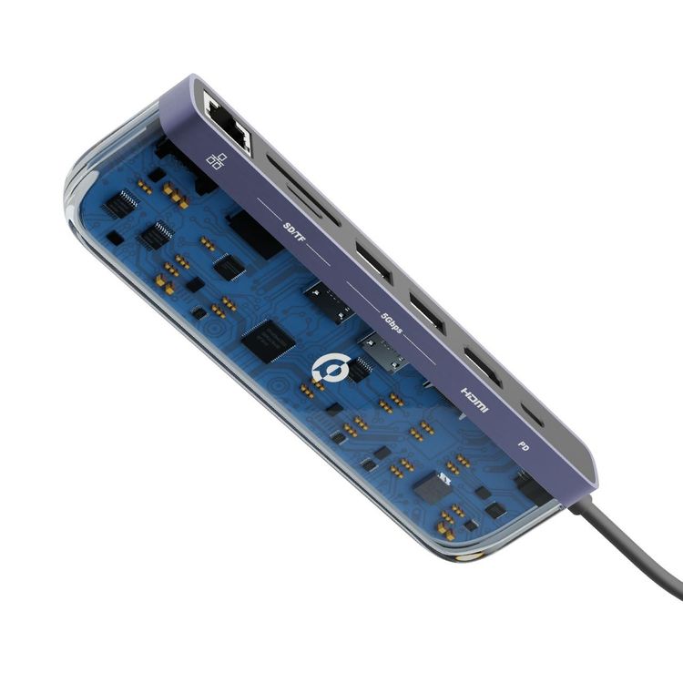 Powerology Universal 7-in-1 USB-C Multi Hub بتصميم شفاف