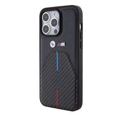 BMW M PU Leather & Carbon Case with Metal Logo for iPhone 15 Pro