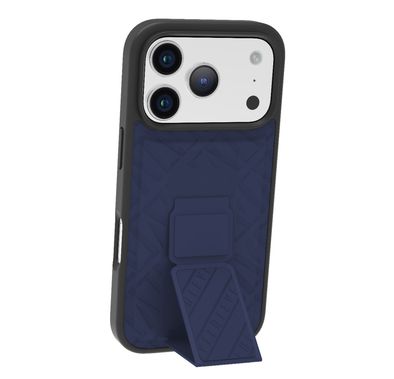 Levelo Morphix Cuero GripStand Case for iPhone 17 Pro Max, Raised Bezels for Camera & Screen, Shock-Resistant Bumper, Secure Hold, Horizontal & Vertical Viewing - Midnight Blue