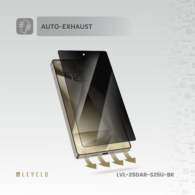 Levelo 2.5D Silk Print High Silicone AR Screen Protector for Samsung Galaxy S25 Ultra, Anti-Reflection Privacy Glass, 0.25mm Ultra Thin, Scratch-Resistant, Oleophobic & Hydrophobic Coating, Instant Fingerprint Unlock, Air Bubble Prevention, Explosion- Proof, Auto-Exhaust - Black