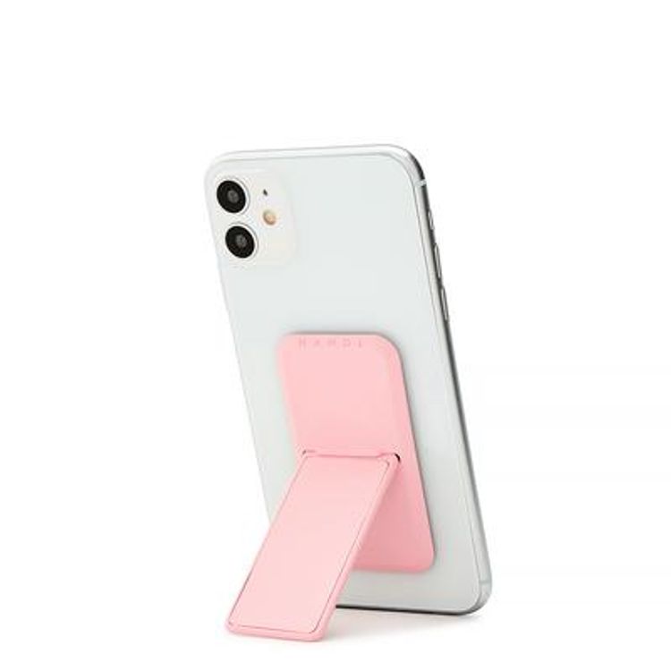 هاندل قبضة هاتف صلبة ، أزواج مع أي هاتف ذكي ، مسند متعدد الوظائف ، متوافق مع الشحن اللاسلكي ، قبضة الهاتف والحامل - وردي