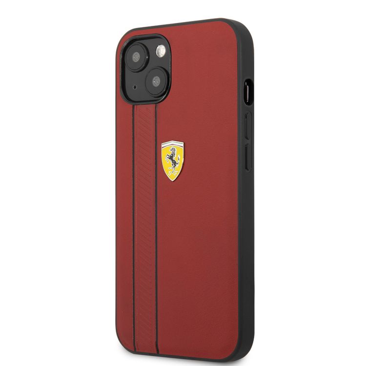 CG MOBILE Ferrari Genuine Leather Hard Case with Debossed Stripes Compatible for iPhone 13 (6.1") Shock & Scratches Resistant, Easy Access to All Ports