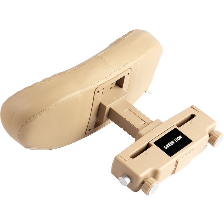 Green Lion Car Head Rest with Memory Foam and Soft Fabric, Adjustable & Rotatable - Light Brown