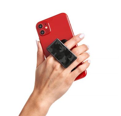 هاندل مقبض هاتف كامو ، أزواج مع أي هاتف ذكي ، مسند متعدد الوظائف ، متوافق مع الشحن اللاسلكي وقبضة الهاتف والحامل - أسود