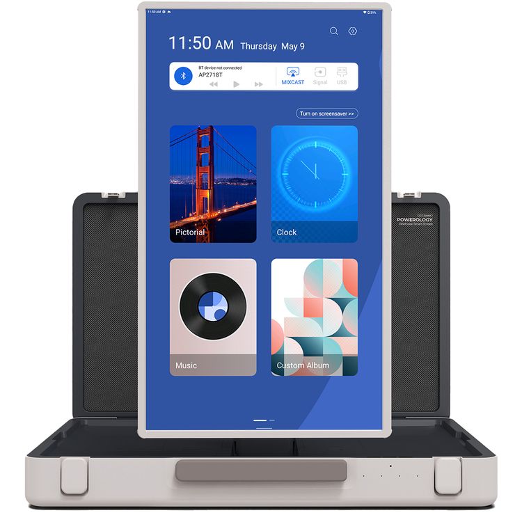 Powerology UHD Portable Outdoor Tablet with 27 Inches Screen, Full HD, Android, Briefcase Display, 90° Adaptable Viewing Angles, Screen Mirroring  - White