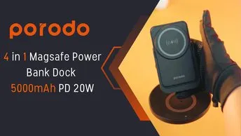 Porodo 5000mAh 4-in-1 MagSafe Power Bank Dock in UAE | 10W Wireless Charging - Black Color | (PD-PBFCH024-BK)