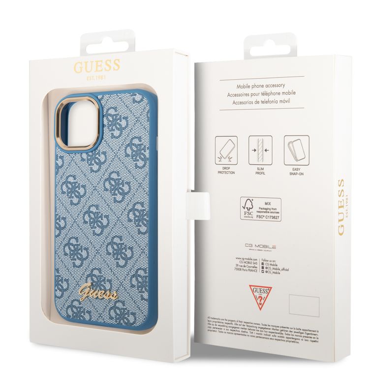 Guess PC/TPU 4G PU Case with Metal Camera Outline & Buttons iPhone 14 Plus Compatibility - Blue