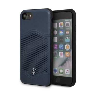 Maserati Granlusso Genuine Leather Hard Case for iPhone 8 / 7 - Navy