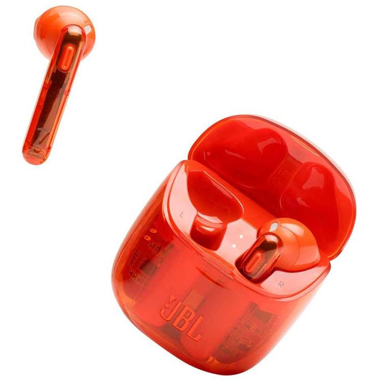 JBL T225 True Wireless Earbud Headphones, Pure Bass Sound, Bluetooth, 25-hours Battery Life, Dual Connect, Native Voice Assistant - Ghost Orange