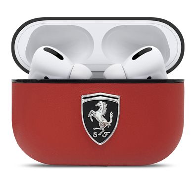 CG Mobile Ferrari PC Leather Black Shield Metal Logo for Airpods Pro Officially Licensed, Dust Proof, Scratch Proof, Dirt Proof, Protective Cover, Compatible with AirPods Pro - Red