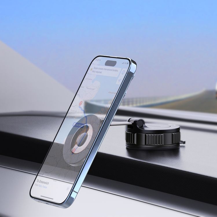 Porodo Rotarex MagSafe Car Mount with Powerful Suction Base, 360° Rotating Base, 20 × N52 Magnets, Compatible with 4"-7" Devices, Multi-Surface Mounting, Powerful Suction, Adjustable Viewing Angle - Black