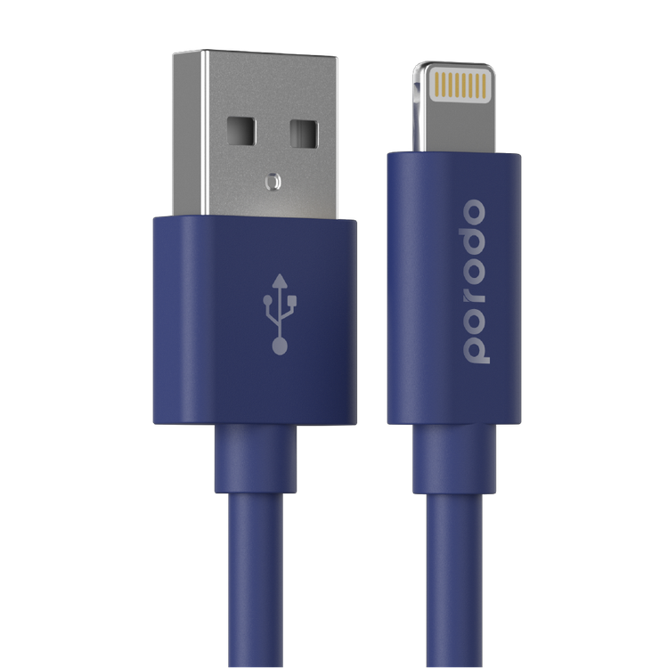 Porodo PVC Cable Compatible for Lightning Devices 1.2m 2.4A, Fast Data Sync & Charge, Durable and Portable Connector, Tactile & Robust Exterior, Dirt Resistance, MFi Certified - Blue