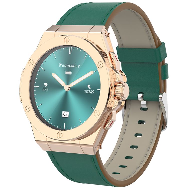 Levelo Oak Automatique Hybrid Smart Watch, Amoled Display, IP68 Water Resistant, Health Monitoring - Green 
