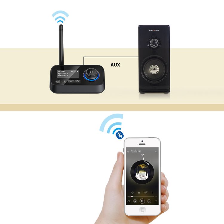 Porodo 3-in-1 Bluetooth Audio Transmitter & Receiver with Wireless Connection for Wired Devices, Fast Pairing, Auto Reconnect, Mode Switch - Black