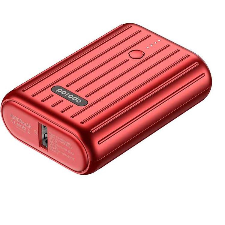 Porodo Power Bank 10000mAh QC3.0 with PD 20W, Dual Output, 3.5H Charging Time, Unique Design, Portable, Fast Charging- Red