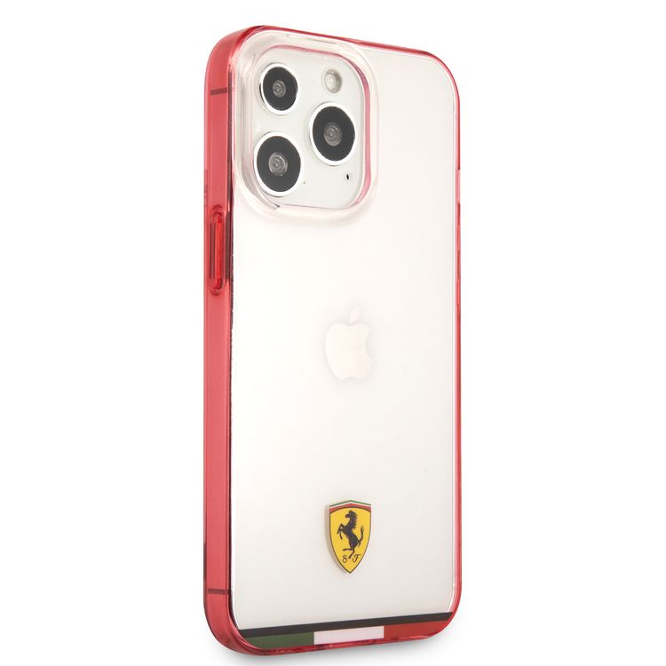 CG MOBILE Ferrari Italia Stripe Transparent Hard Case Print Logo Compatible for iPhone 13 Pro Max (6.7") Scratches Resistant, Easy Access to All Ports