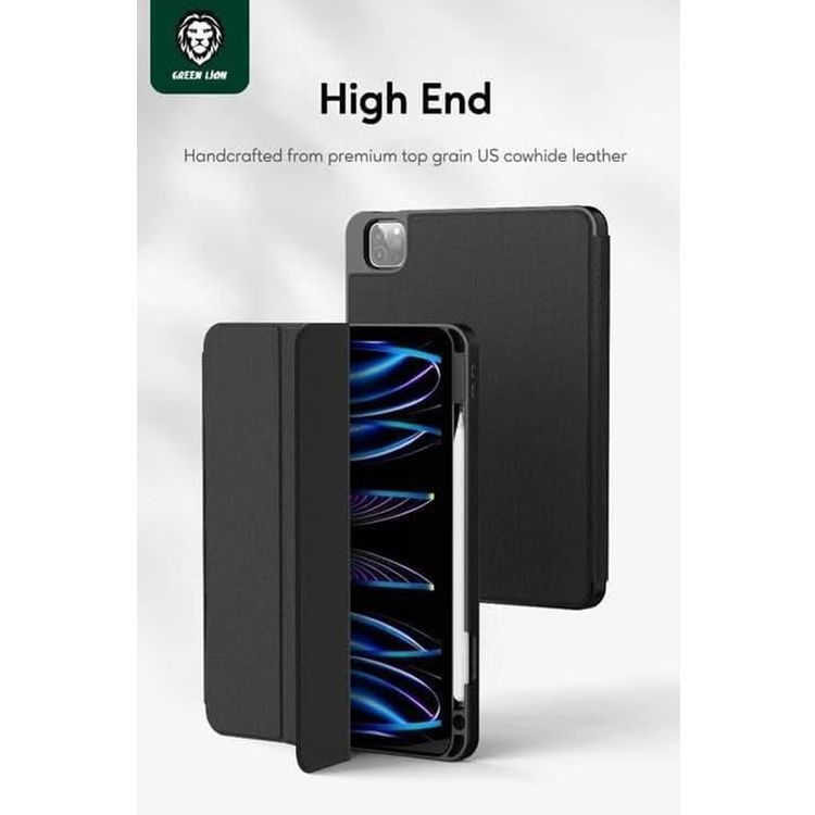 Green Lion Hogo Premium Case with Pencil Holder for iPad 10"-10.9",  Easy Install & Remove, Full Body Drop Protection, Effective Shock Proof, Stable Trifold Stand, Adjustable Angels - Black
